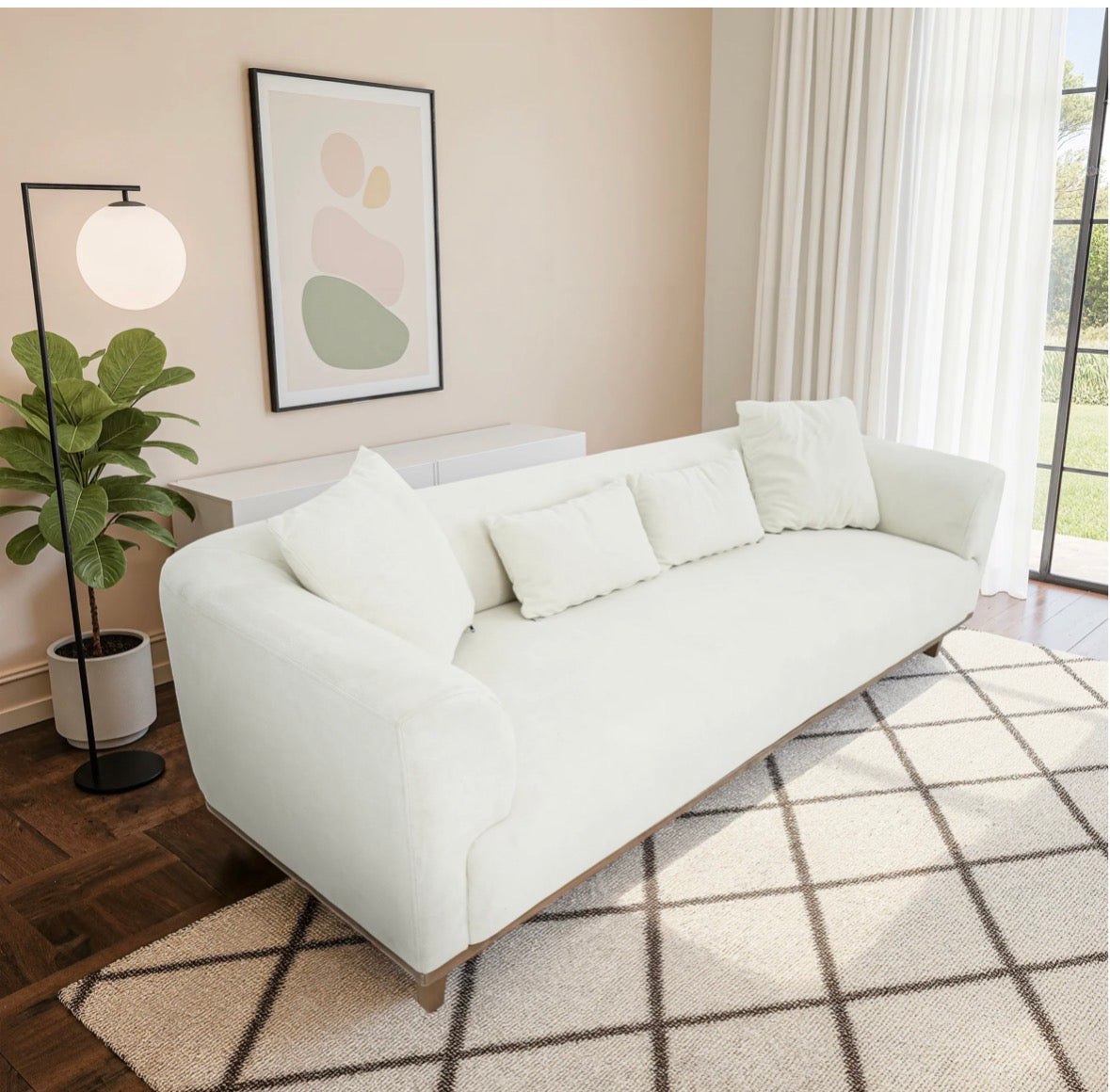 Claire Cream Velvet Sofa - straight-on front view