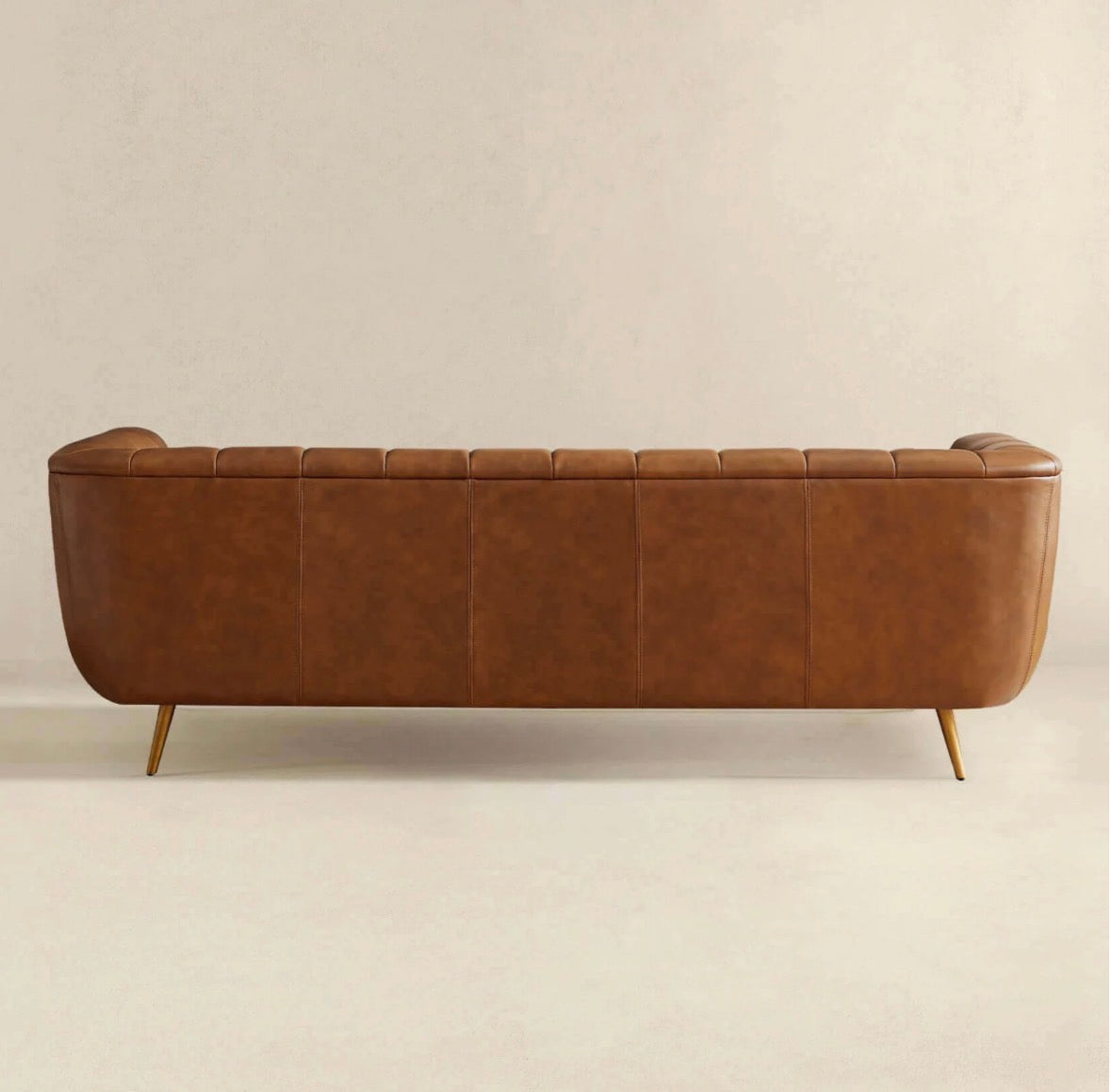 Valencia Cognac Italian Leather Sofa - rear view on neutral background