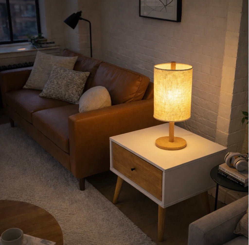 The Aria table lamp – product shot showing off and on states