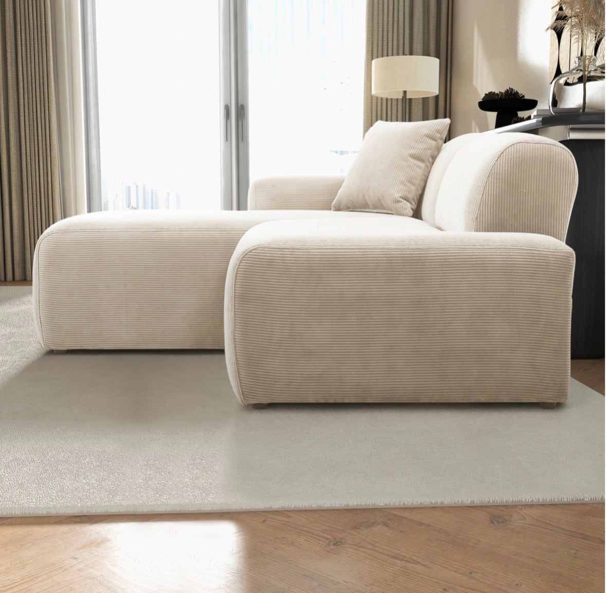 The Marlowe Cream Corduroy Sectional – back detail view