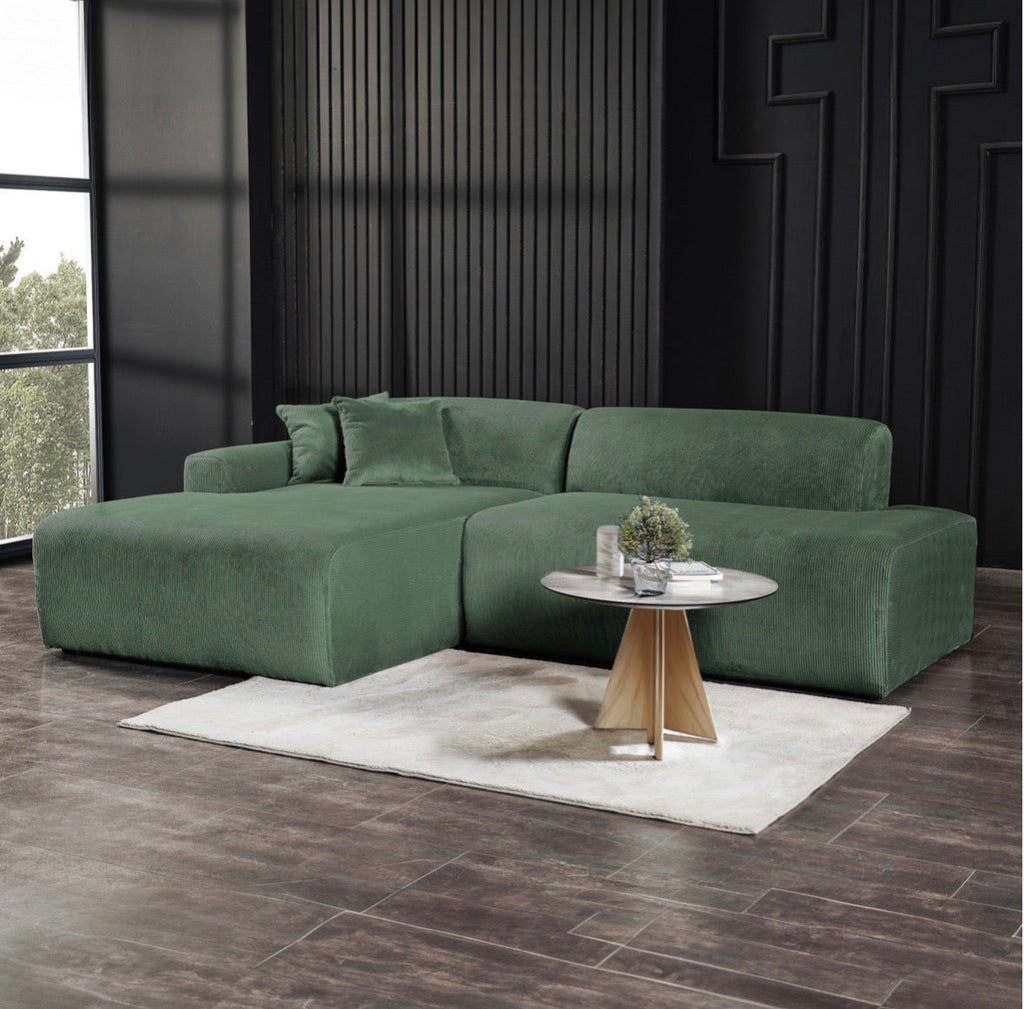 The Sloane Moss Green Corduroy Sectional – fabric close-up