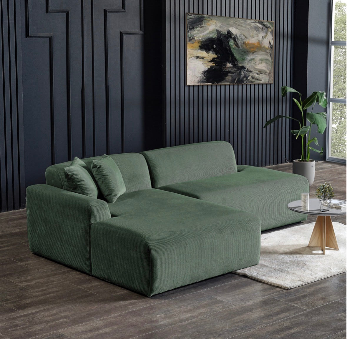 The Sloane Moss Green Corduroy Sectional – supplier page screenshot
