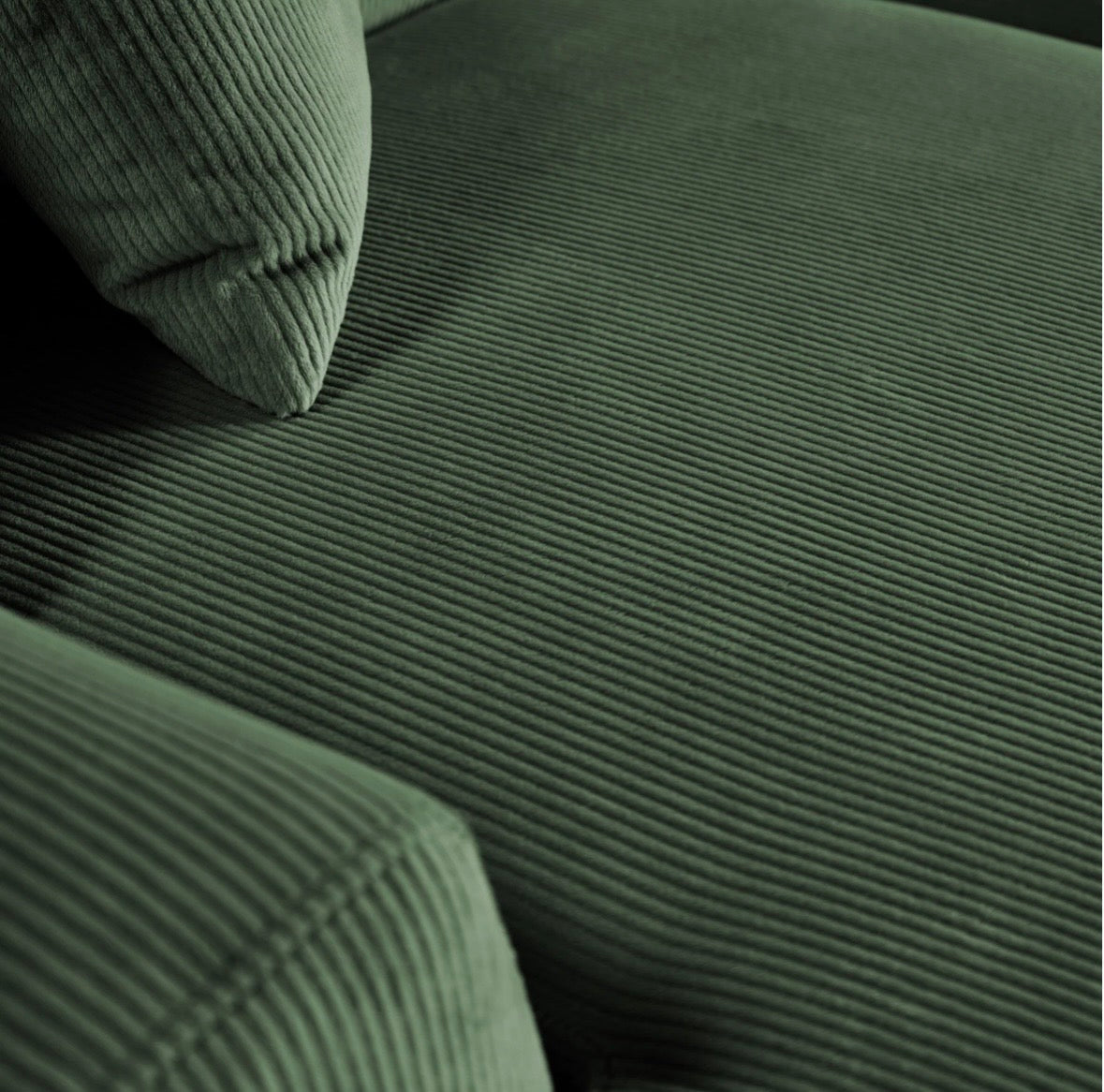 The Sloane Moss Green Corduroy Sectional – back angle view