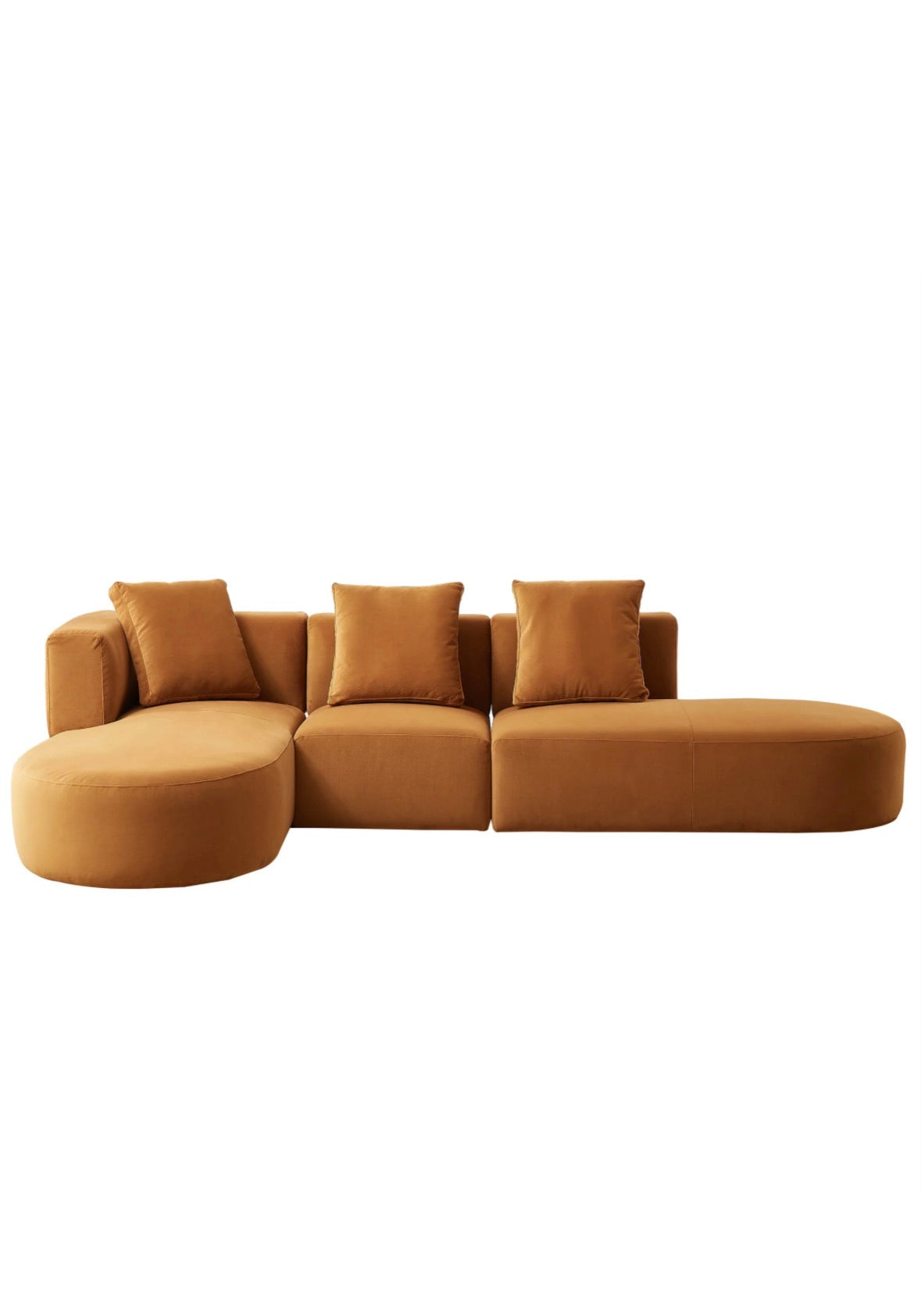 The Vivienne Cognac Velvet Sectional – front view on white
