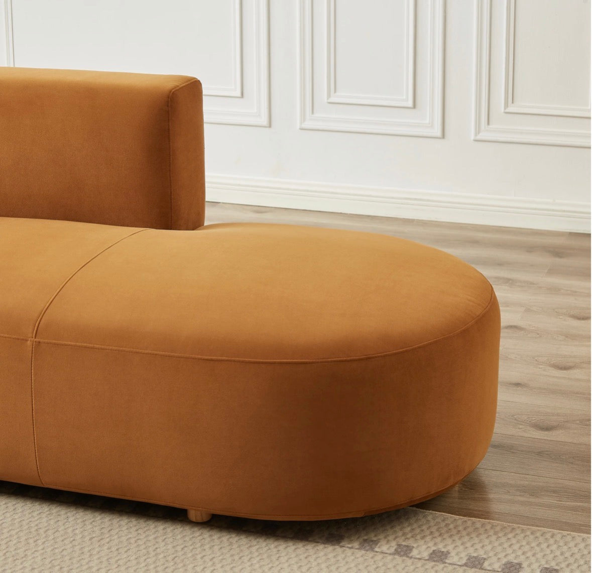 The Vivienne Cognac Velvet Sectional – fabric and chaise close-up