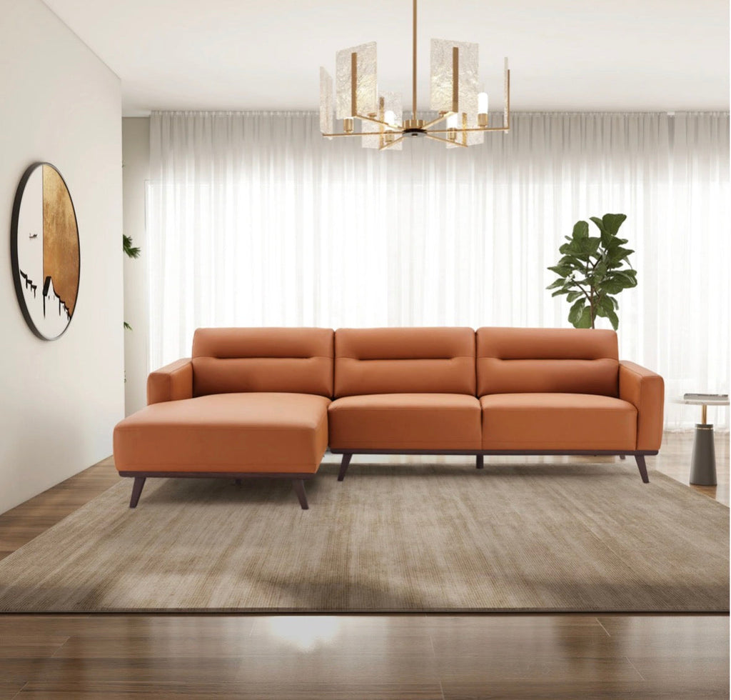 The Valencia Cognac Vegan Leather Sectional – Front angle view