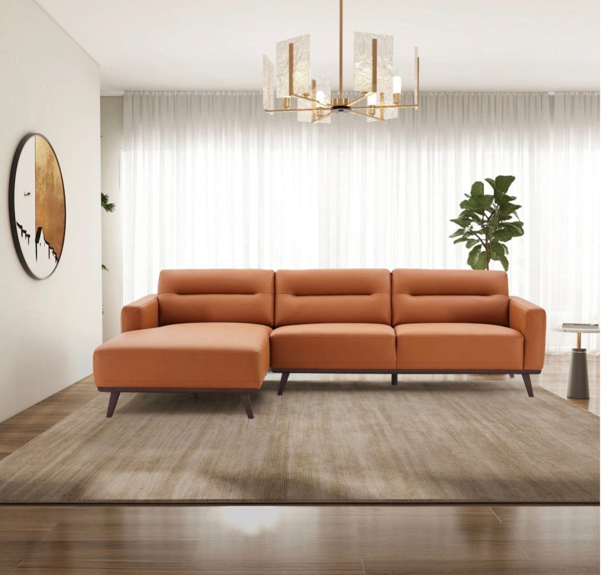 The Valencia Cognac Vegan Leather Sectional – Front angle view