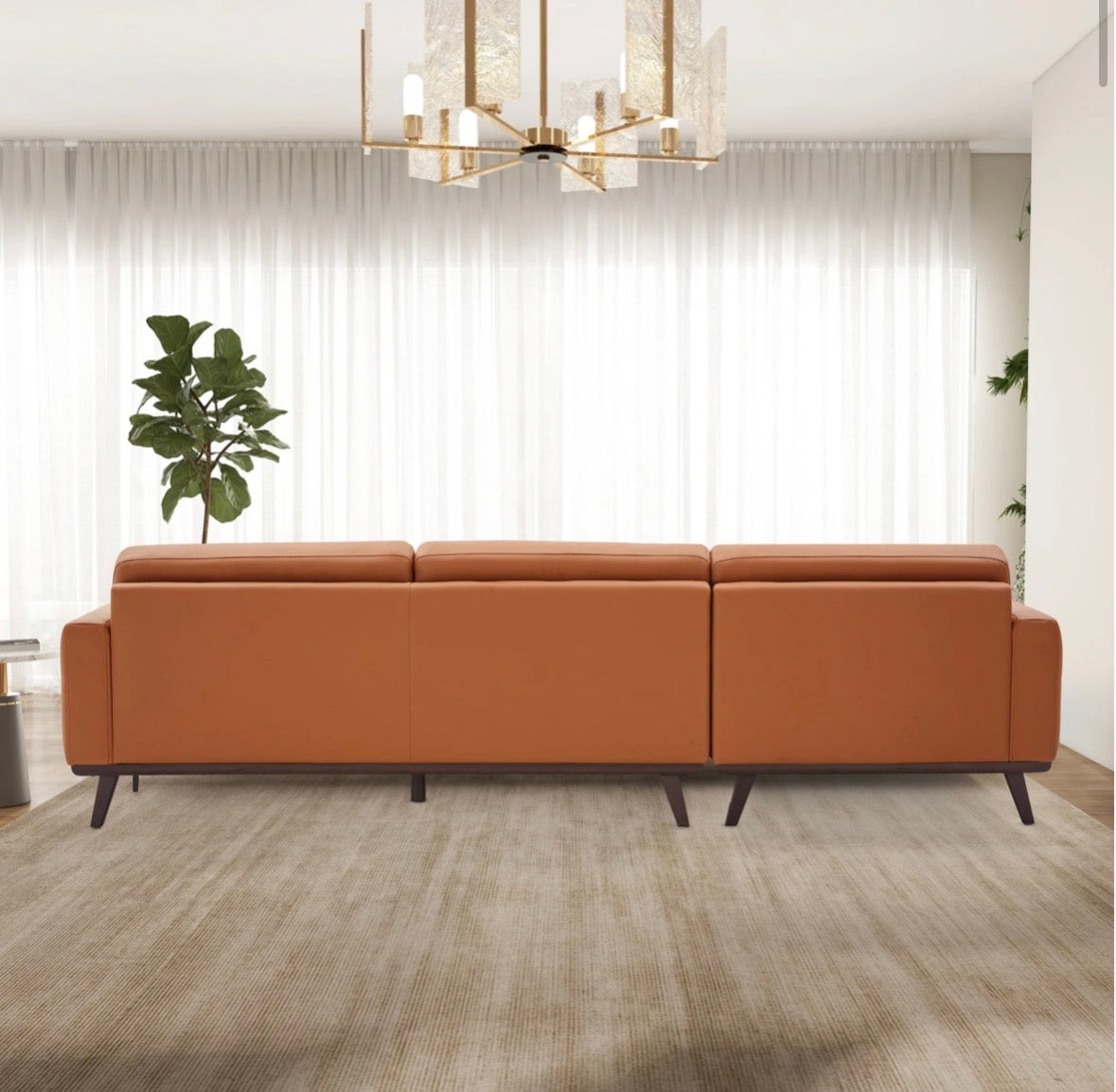 The Valencia Cognac Vegan Leather Sectional – Rear view